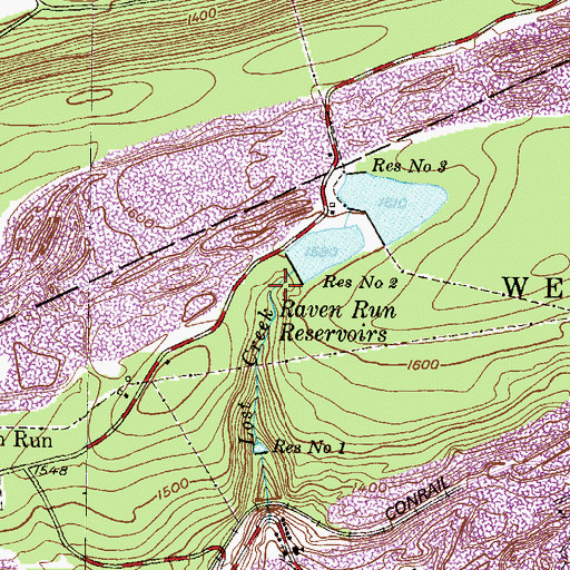 Topographic Map of Raven Run Reservoirs, PA