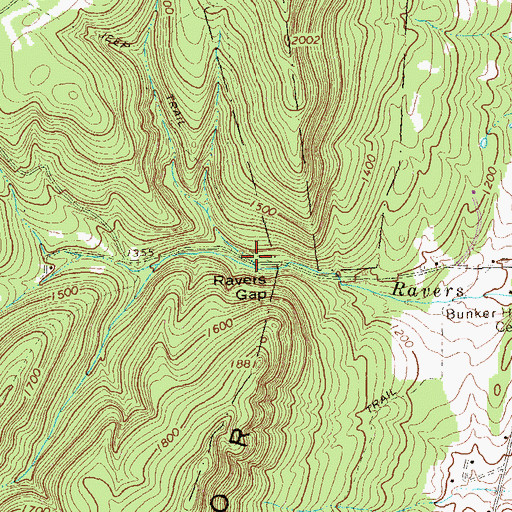 Topographic Map of Ravers Gap, PA