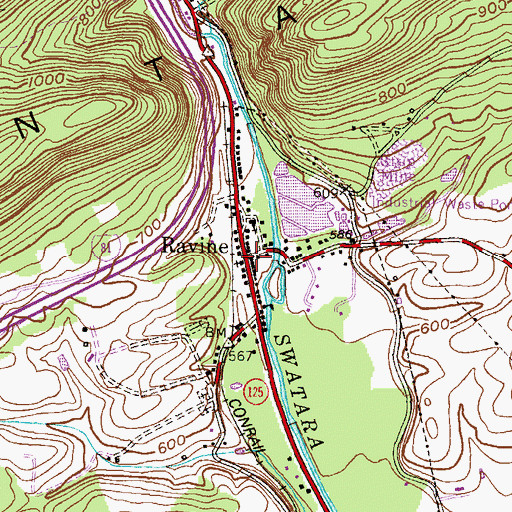 Topographic Map of Ravine, PA
