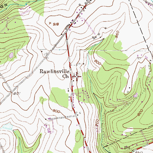 Topographic Map of Rawlinsville Church, PA