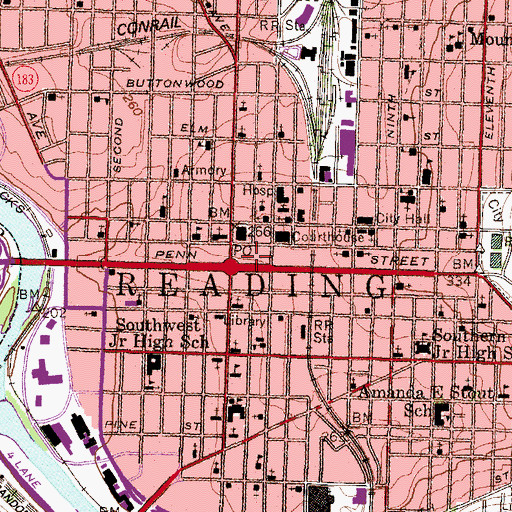 Topographic Map of Reading, PA