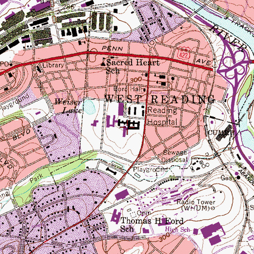 Topographic Map of Reading Hospital and Medical Center, PA