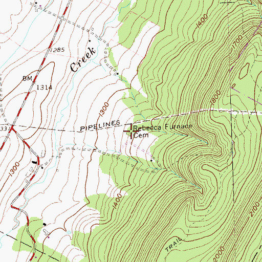 Topographic Map of Rebecca Furnace Cemetery, PA