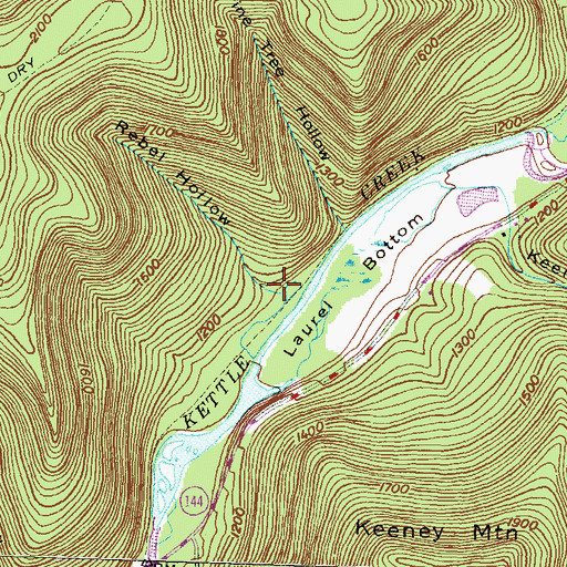 Topographic Map of Rebel Hollow, PA