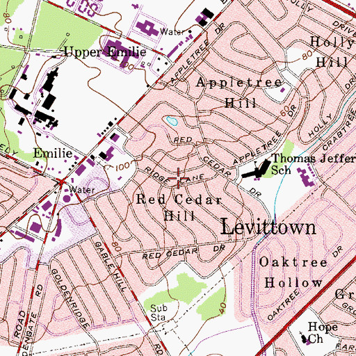 Topographic Map of Red Cedar Hill, PA