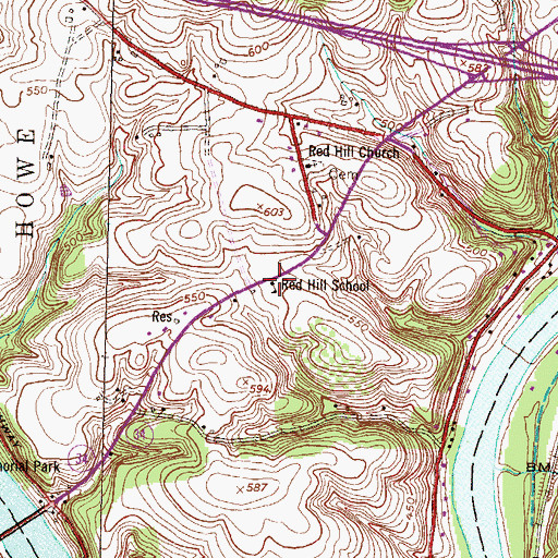 Topographic Map of Red Hill School, PA