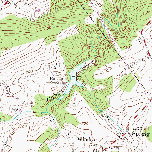 Topographic Map of Red Lion Reservoir, PA