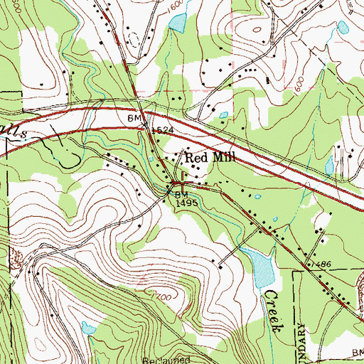 Topographic Map of Red Mill, PA