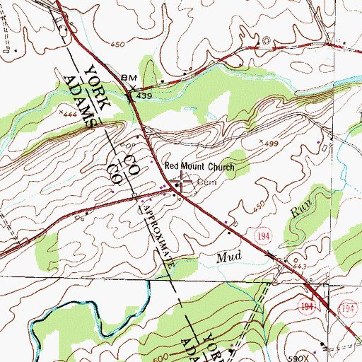 Topographic Map of Red Mount Church, PA