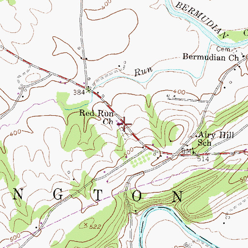 Topographic Map of Red Run Church, PA