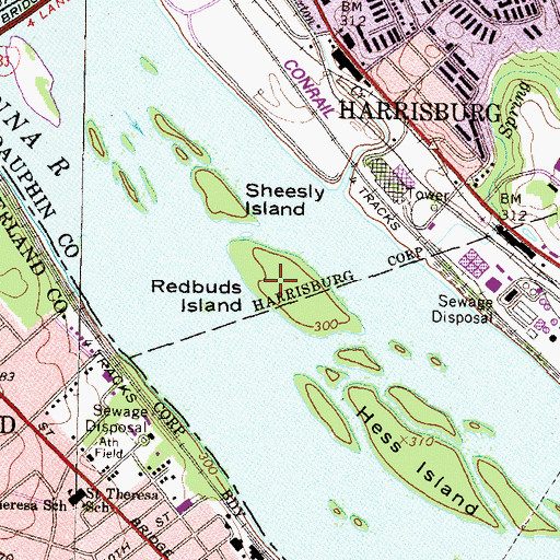 Topographic Map of Redbuds Island, PA