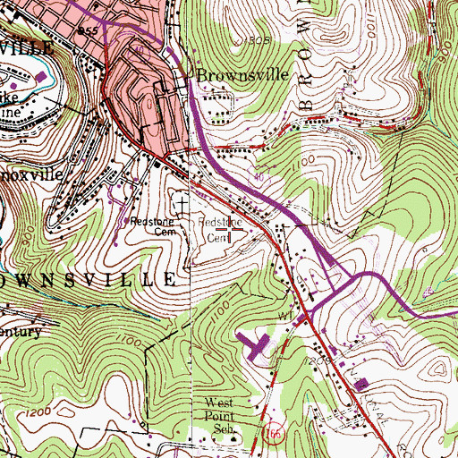 Topographic Map of Redstone Cemetery, PA