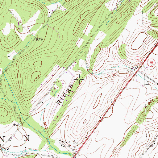 Topographic Map of Redstone Ridge, PA