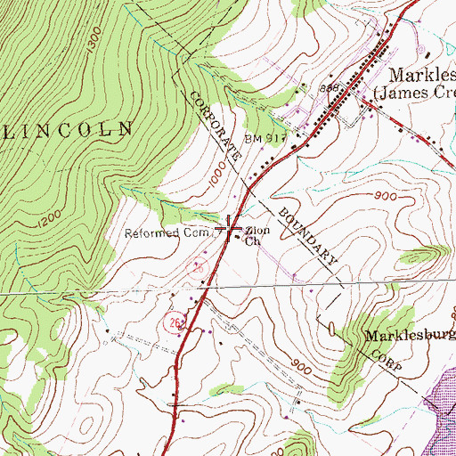 Topographic Map of Marklesburg Reformed Cemetery, PA