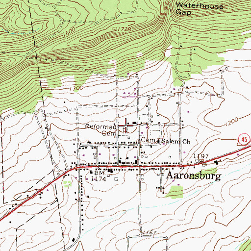 Topographic Map of Aaronsburg Reformed Cemetery, PA