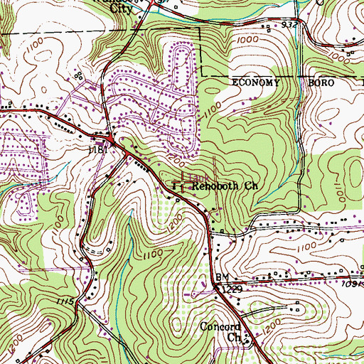 Topographic Map of Rehoboth Church, PA