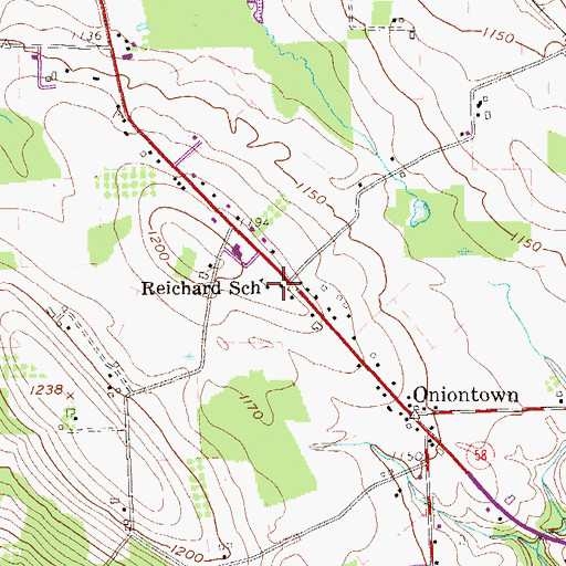 Topographic Map of Reichard School, PA