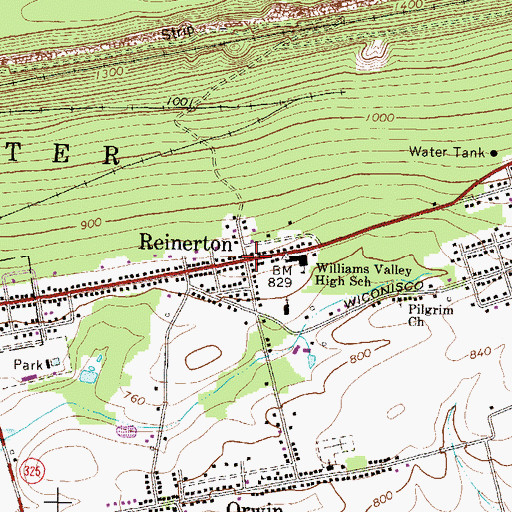 Topographic Map of Reinerton, PA