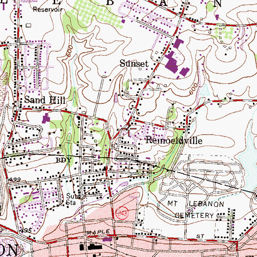 Topographic Map of Reinoeldville, PA