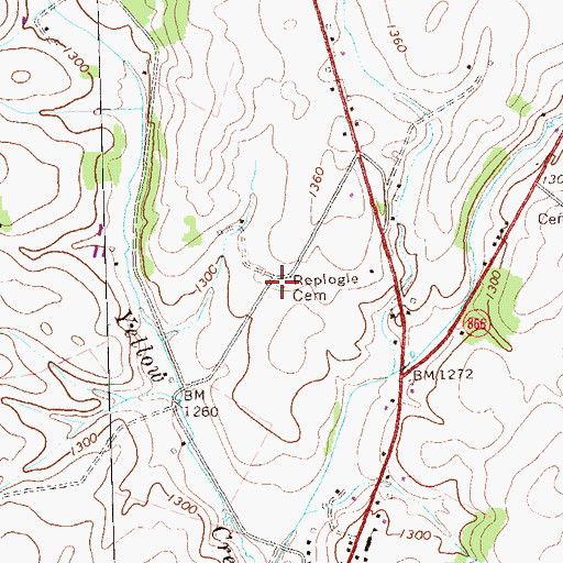 Topographic Map of Replogle Cemetery, PA