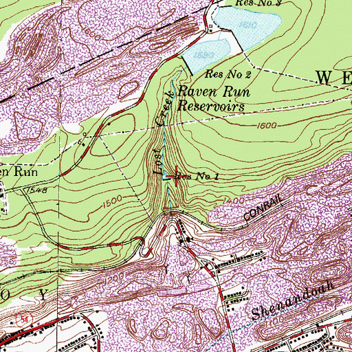 Topographic Map of Number One Reservoir, PA