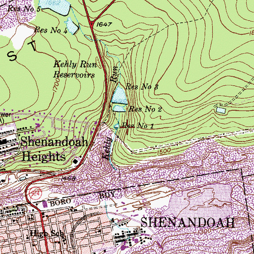 Topographic Map of Number One Reservoir, PA