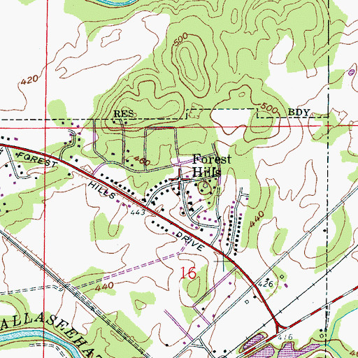 Topographic Map of Forest Hills, AL