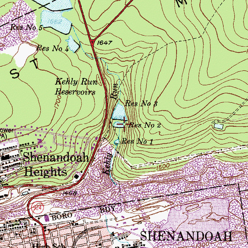 Topographic Map of Number Two Reservoir, PA