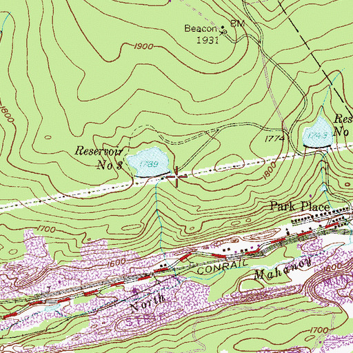Topographic Map of Number Three Reservoir, PA