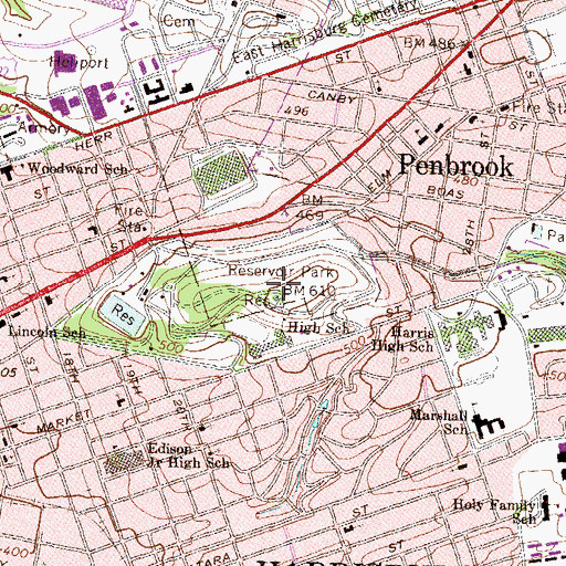 Topographic Map of Reservoir Park, PA
