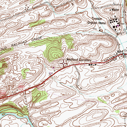 Topographic Map of Restland Cemetery, PA