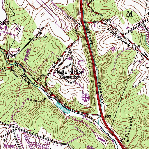 Topographic Map of Resurrection Cemetery, PA