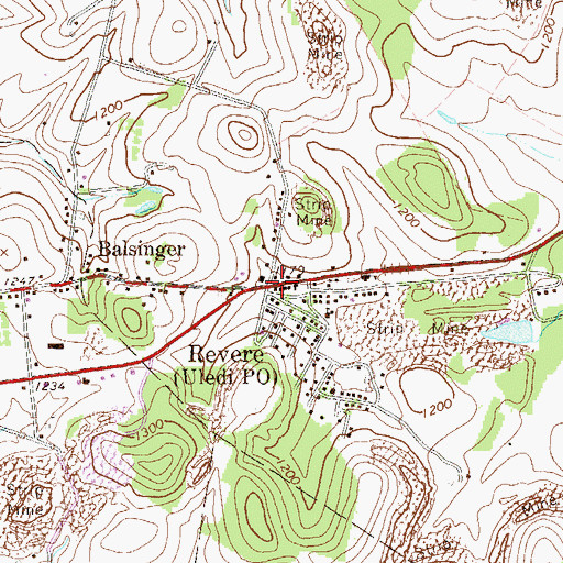 Topographic Map of Uledi, PA