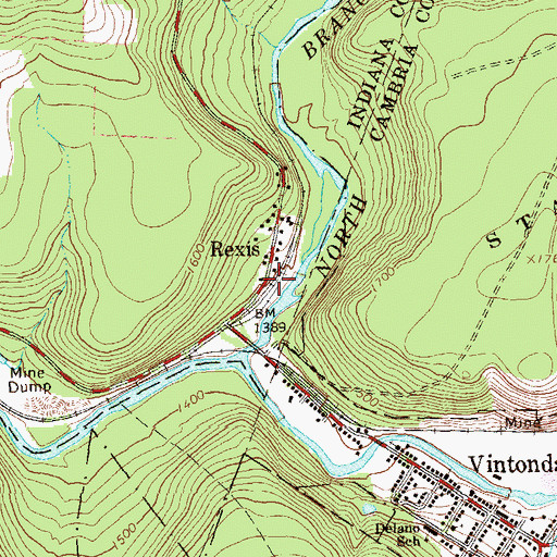 Topographic Map of Rexis, PA