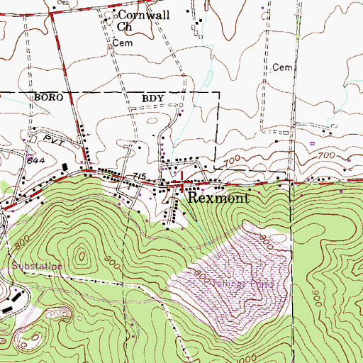 Topographic Map of Rexmont, PA