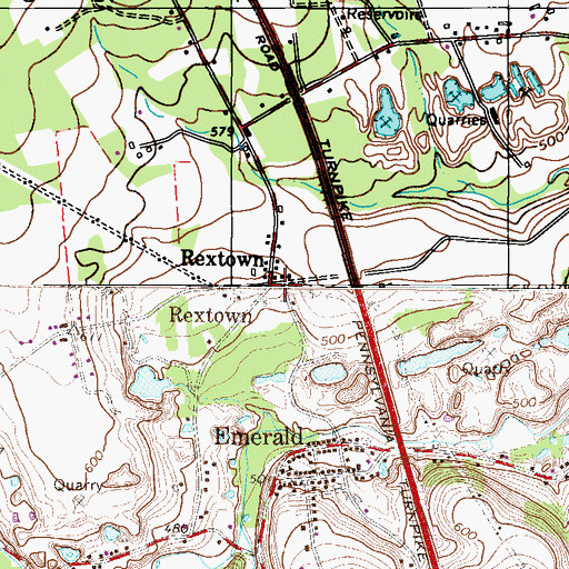 Topographic Map of Rextown, PA