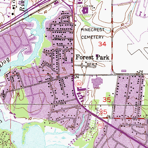 Topographic Map of Forest Park, AL
