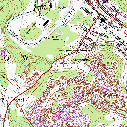 Topographic Map of Reynoldsville Cemetery, PA