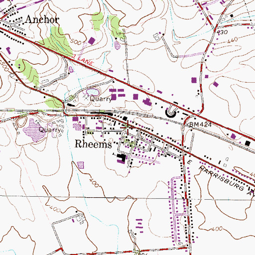 Topographic Map of Rheems, PA