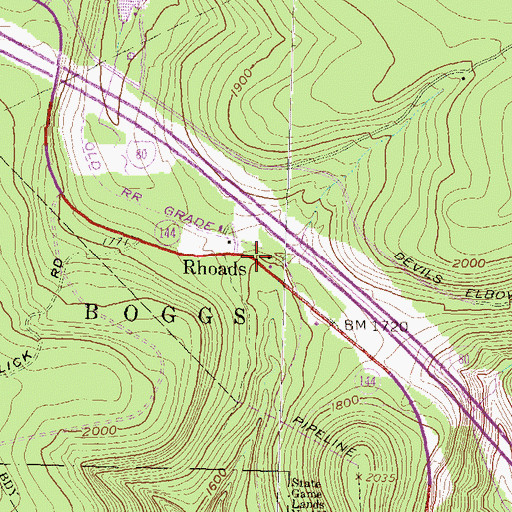 Topographic Map of Rhoads, PA