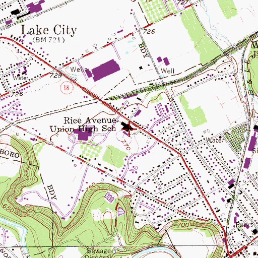Topographic Map of Rice Avenue Union High School, PA
