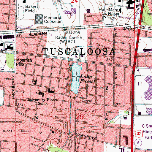 Topographic Map of Lake Forest, AL