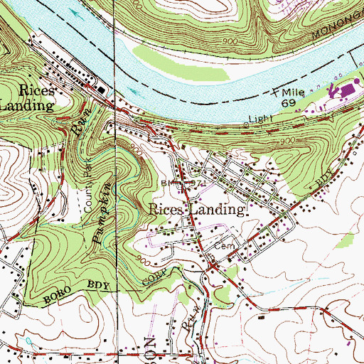 Topographic Map of Rices Landing, PA