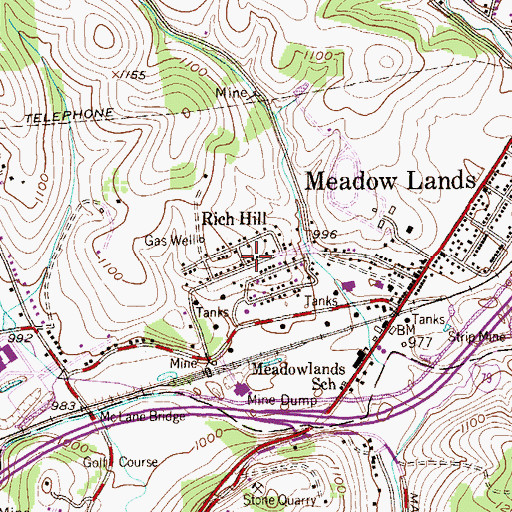 Topographic Map of Rich Hill, PA