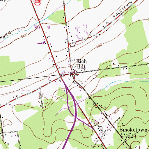 Topographic Map of Rich Hill, PA