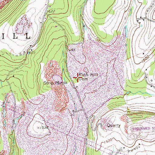 Topographic Map of Rich Hill Cemetery, PA