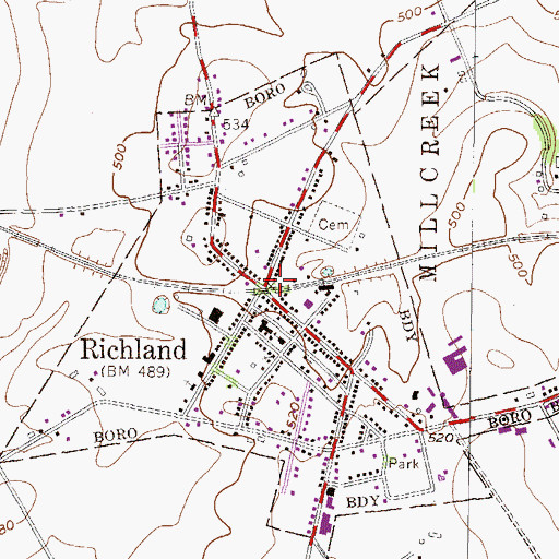 Topographic Map of Richland, PA