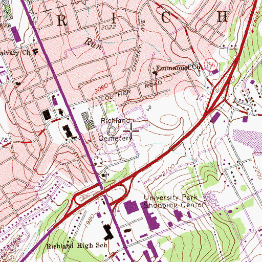 Topographic Map of Richland Cemetery, PA