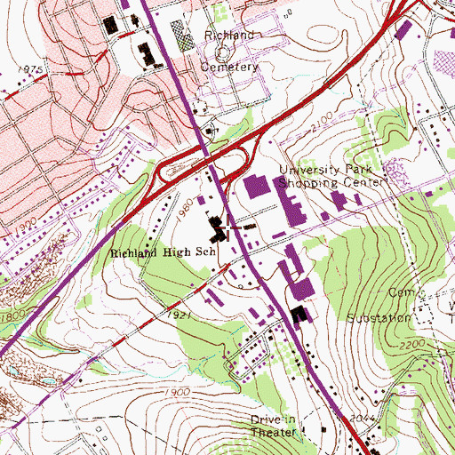 Topographic Map of Richland High School, PA