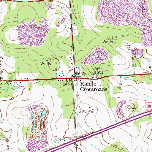 Topographic Map of Riddle Crossroads, PA
